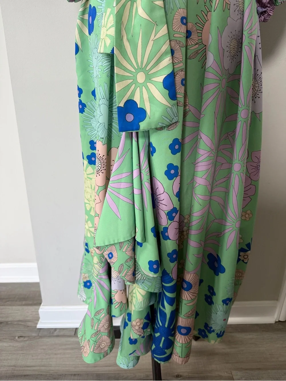 Anthropologie Oopscool Off-Shoulder Floral Midi Dress in Mint and Blue size S - Picture 7 of 10